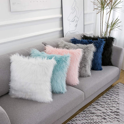Set of 2 Pink Christmas Decorative Fluffy Pillow Covers New Luxury Series Merino Style Blush Faux Fur Throw Pillow Covers Fuzzy Cushion Case for Sofa Bedroom Living Room Home Decor 18X18 Inch